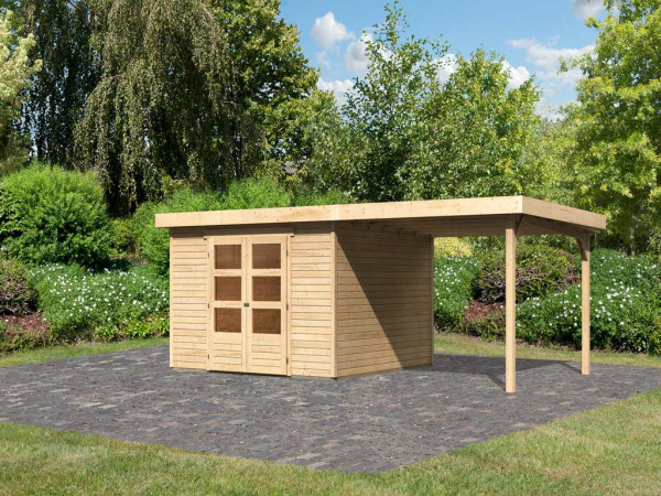 Gartenhaus SET Askola 6 19 mm naturbelassen, inkl. 2,8 m Anbaudach