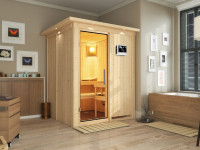 Sauna Systemsauna Norin mit Dachkranz, inkl. 4,5 kW Bio-Ofen mit externer Steuerung