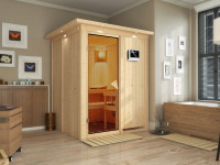 Sauna Systemsauna Norin mit Dachkranz, inkl. 4,5 kW Ofen mit externer Steuerung