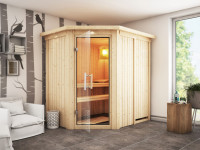 Sauna Systemsauna Carin mit Dachkranz, inkl. 4,5 kW Ofen mit integrierter Steuerung
