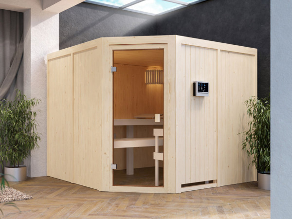 Karibu Elementsauna 68mm Celine 7 SPARSET inkl. 9 kW Bio-Kombiofen und ext. Steuerung