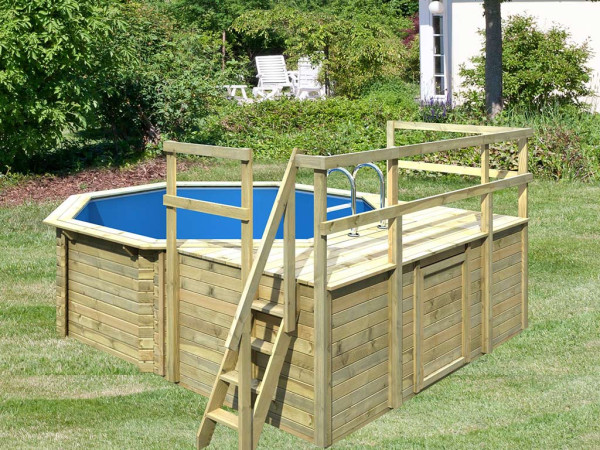 Pool Holzpool Modell 1 Variante D kdi mit 3-teiliger Sonnenterrasse