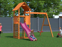 Spielturm Bento A teakfarben inkl. Rutsche pink