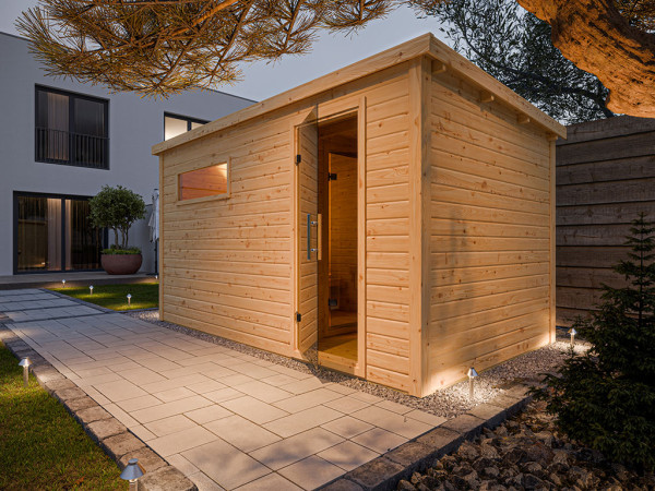 Gartensauna Lene 6 naturbelassen SPARSET 9kW Ofen und ext. Strg