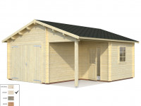 Garage Roger 21,9+5,2 m² mit Holztor 44 mm transparent tauchimprägniert