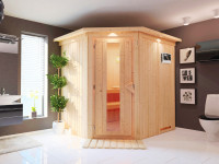 Sauna Systemsauna Siirin mit Dachkranz, inkl. 4,5 kW Bio-Ofen mit externer Steuerung