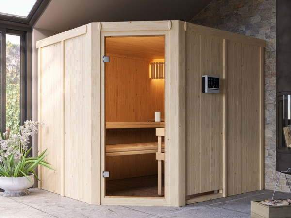 Karibu Elementsauna 68mm Celine 5 SPARSET inkl. 9 kW Bio-Kombiofen und ext. Steuerung