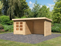 Gartenhaus Blockbohlenhaus SET Bastrup 4 28 mm naturbelassen, inkl. 3 m Anbaudach + Seiten--Rückwand