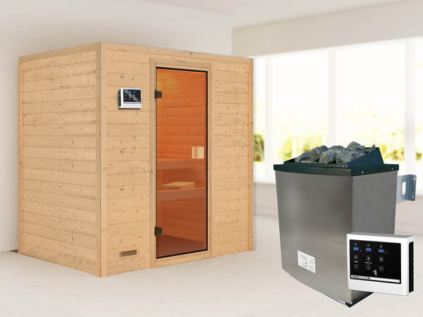 Sauna Massivholzsauna Sonja, inkl. 9 kW Ofen mit externer Steuerung