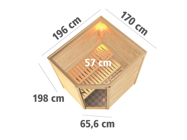 Sauna Massivholzsauna Mia, inkl. 9 kW Ofen mit externer Steuerung