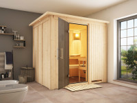 Sauna Systemsauna Sodin mit Dachkranz, inkl. 4,5 kW Ofen mit integrierter Steuerung