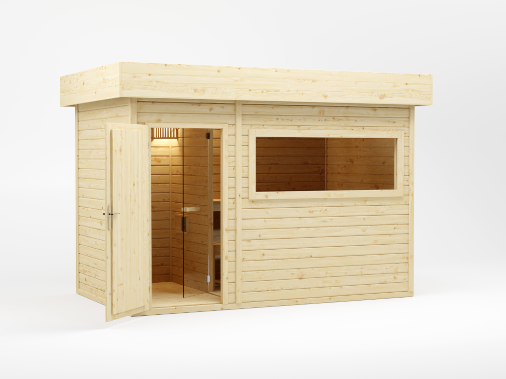 Gartensauna Artuu naturbelassen Komplettset mit 9 kW Ofen M90E Top