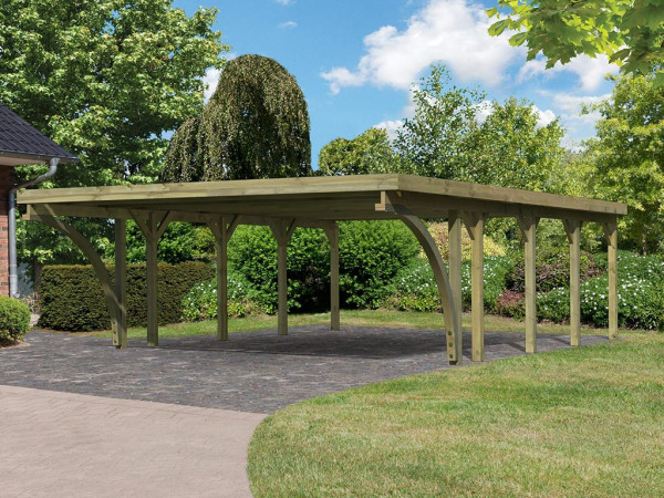 Carport Doppel 3 CLASSIC inkl. 2 Einfahrtsbögen, inkl. 0,5 mm Stahldachplatte