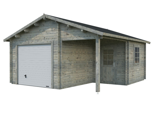 Garage Roger 21,9+5,2 m² mit Sektionaltor 44 mm grau tauchimprägniert