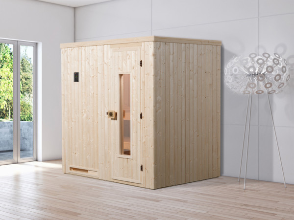 Sauna Elementsauna Halmstad 1 HT isolierte Holztür mit Glasausschnitt
