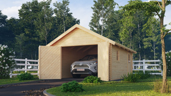 Garage Blockhausgarage mit Tor 40 mm naturbelassen