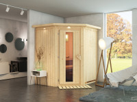 Sauna Systemsauna Taurin mit Dachkranz, inkl. 4,5 kW Ofen mit integrierter Steuerung