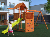 Spielturm Bento D teakfarben inkl. Rutsche gelb