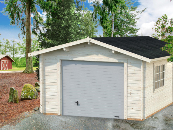 Garage Roger 19,0 m² mit Sektionaltor 44 mm transparent tauchimprägniert