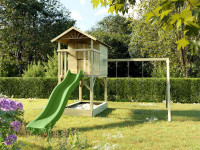Stelzenhaus Tree Hut mit Sandkasten KDI inkl. Doppelschaukel und Rutsche grün