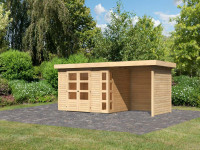 Gartenhaus SET Kerko 4 19 mm naturbelassen, inkl. 2,4 m Anbaudach + Seiten- und Rückwand