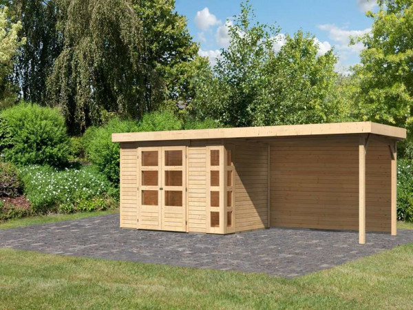 Gartenhaus SET Kerko 4 19 mm naturbelassen, inkl. 2,8 m Anbaudach + Rückwand