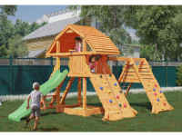 Spielturm Giant Spider teakfarben inkl. Rutsche grün