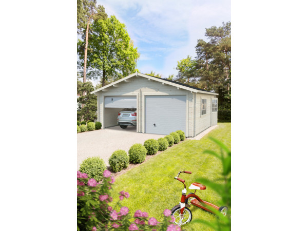 Garage Roger 28,4 m² mit Sektionaltor 44 mm transparent tauchimprägniert