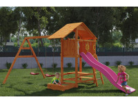 Spielturm Smart 1 teakfarben inkl. Rutsche pink