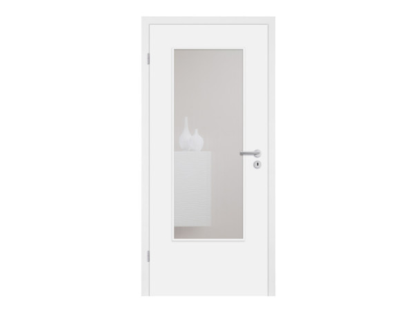 Zimmertür CPL Weiß RAL 9010 mit Lichtausschnitt (ohne Glas), Röhrenspankern, Rundkante