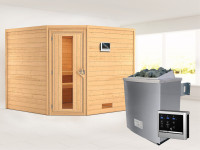 Sauna Massivholzsauna Leona Energiespartür + 9 kW Saunaofen mit ext. Strg