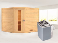 Sauna Massivholzsauna Leona Energiespartür + 9 kW Saunaofen mit Steuerung
