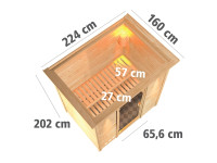 Sauna Massivholzsauna Sonja mit Dachkranz, inkl. 9 kW Ofen mit externer Steuerung