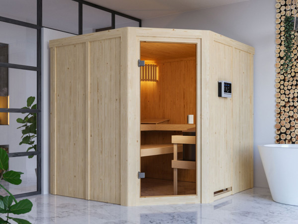 Elementsauna 68 mm Celine 3 SPARSET inkl. 9 kW Bio-Kombiofen und ext. Steuerung