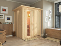 Sauna Systemsauna Norin mit Dachkranz, inkl. 4,5 kW Ofen mit integrierter Steuerung