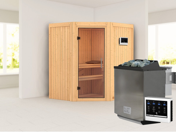 Sauna Systemsauna Taurin, inkl. 9 kW Bio-Ofen mit externer Steuerung