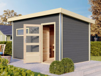 Gartensauna Enns 3 Terragrau SPARSET  inkl. 9 kW Bio Kombisaunaofen + ext. Steuerung