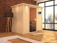 Sauna Systemsauna Bodin mit Dachkranz, inkl. 4,5 kW Ofen mit externer Steuerung