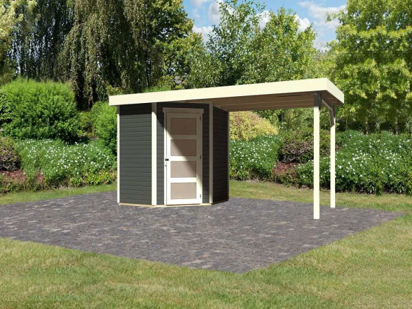 Gartenhaus SET Schwandorf 3 19 mm terragrau, inkl. 2,8 m Anbaudach