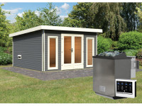 Saunahaus Mainburg 3 terragrau 38 mm inkl. Bio-Kombiofen 9 kW + ext. Steuerung