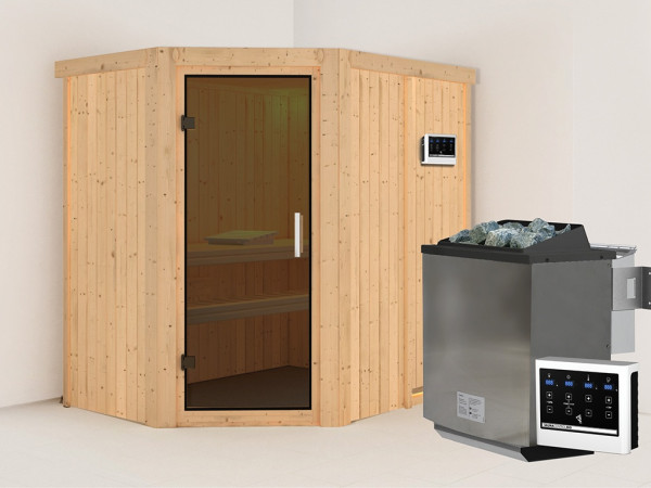 Sauna Systemsauna Carin, inkl. 9 kW Bio-Ofen mit externer Steuerung