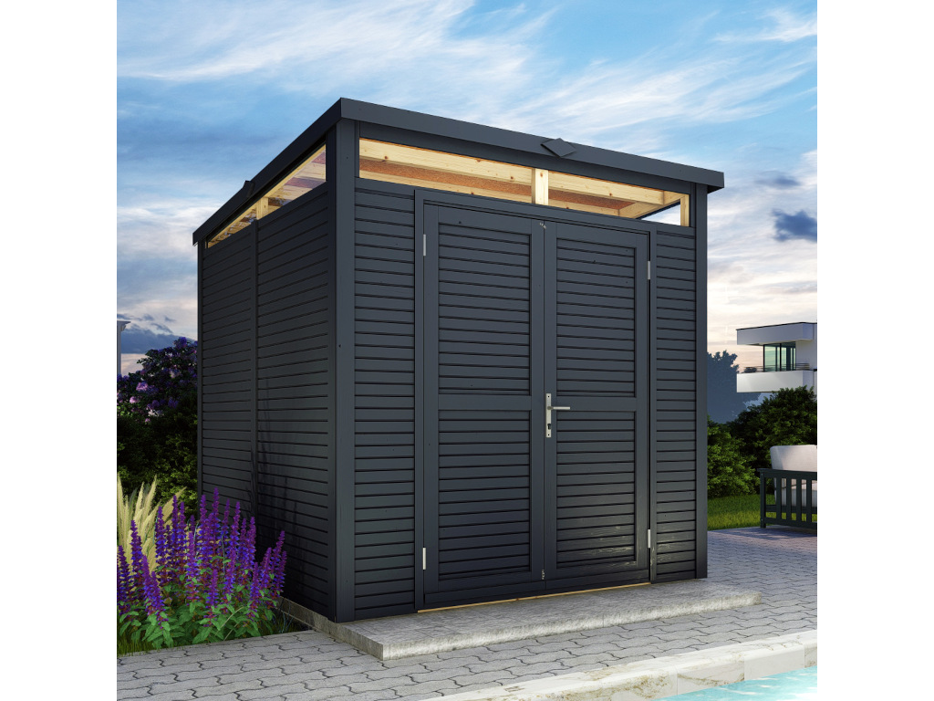 Gartenhaus Pentos Rhombusprofil 18 mm anthrazit Moderne Gartenhäuser