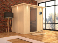 Sauna Systemsauna Bodin mit Dachkranz, inkl. 4,5 kW Bio-Ofen mit externer Steuerung