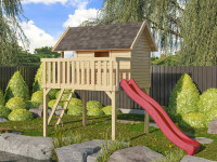Stelzenhaus SET Fidel naturbelassen inkl. Rutsche rot
