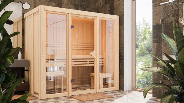 Elementsauna 68 mm Paradiso 2 SPARSET inkl. 3,6 kW P&P Bio-Kombiofen und ext. Steuerung