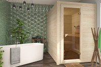 Sauna Massivholzsauna SPARSET Infuusio 2 inkl. 3,6 kW Bio-Ofen mit externer Steuerung