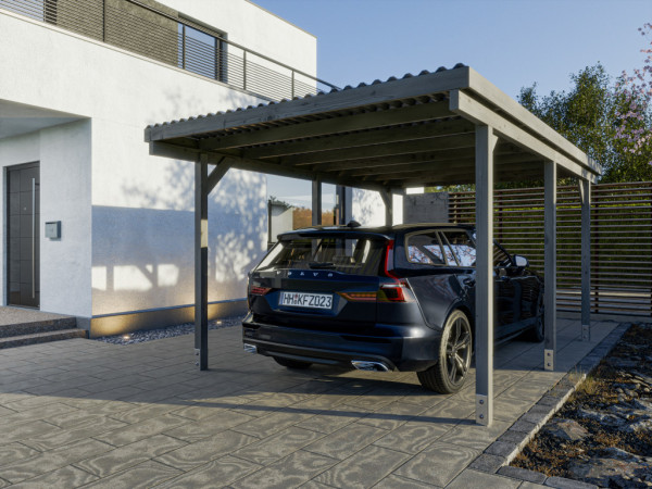 Holz-Einzelcarport SmartCover KDI grau, Kiefer