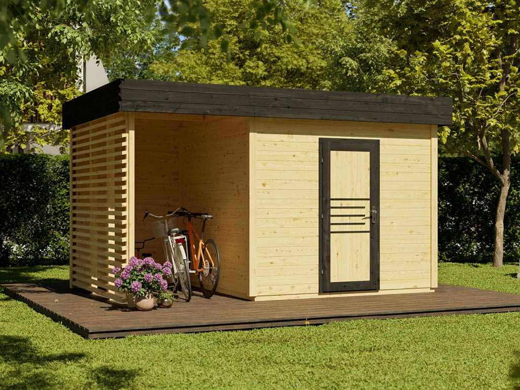 Gartenhaus Livo 1 28 mm naturbelassen mit 164 cm Anbau Alle