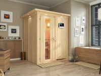 Sauna Systemsauna Norin mit Dachkranz, inkl. 4,5 kW Ofen mit externer Steuerung