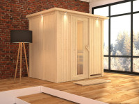 Sauna Systemsauna Bodin mit Dachkranz, inkl. 4,5 kW Ofen mit integrierter Steuerung